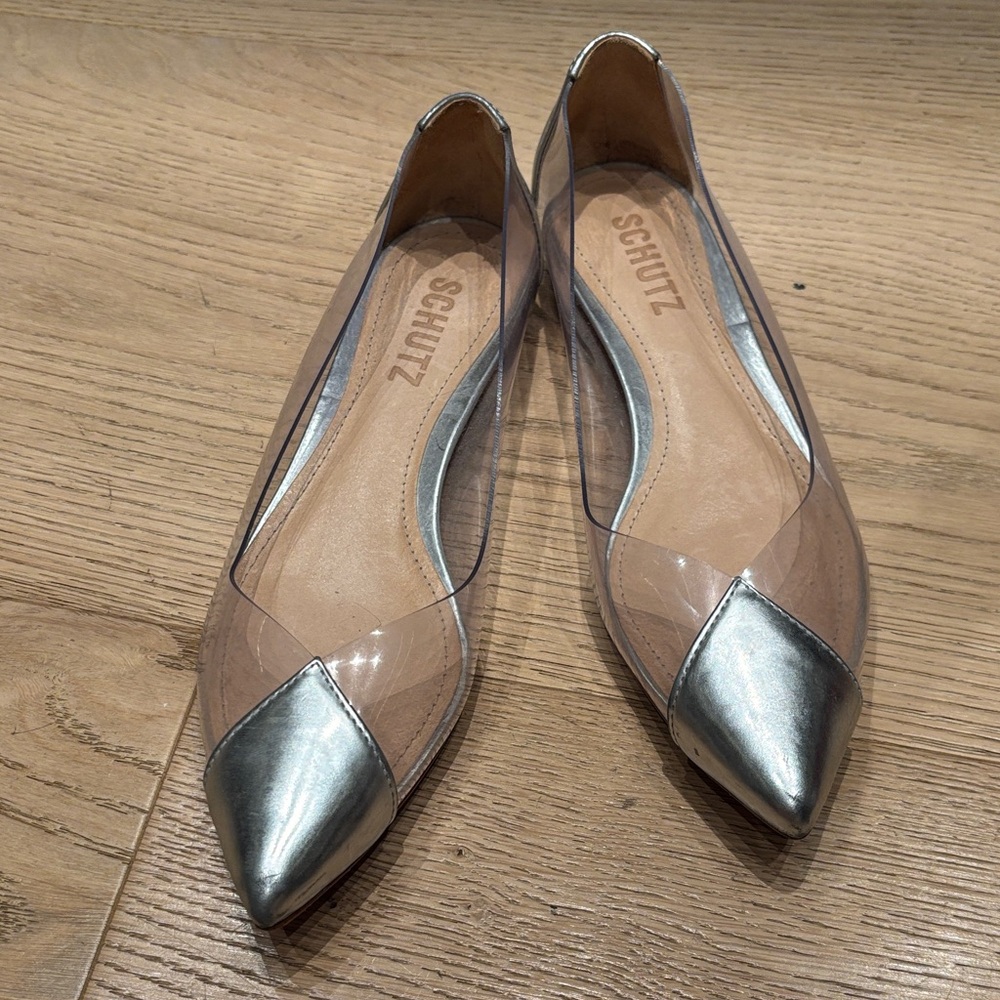 SCHUTZ Metallic Silver and Tan Flats
